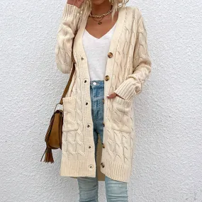 Stella Marie Cardigan | Warm Lang gebreid vest met kopen en zakken voor dames