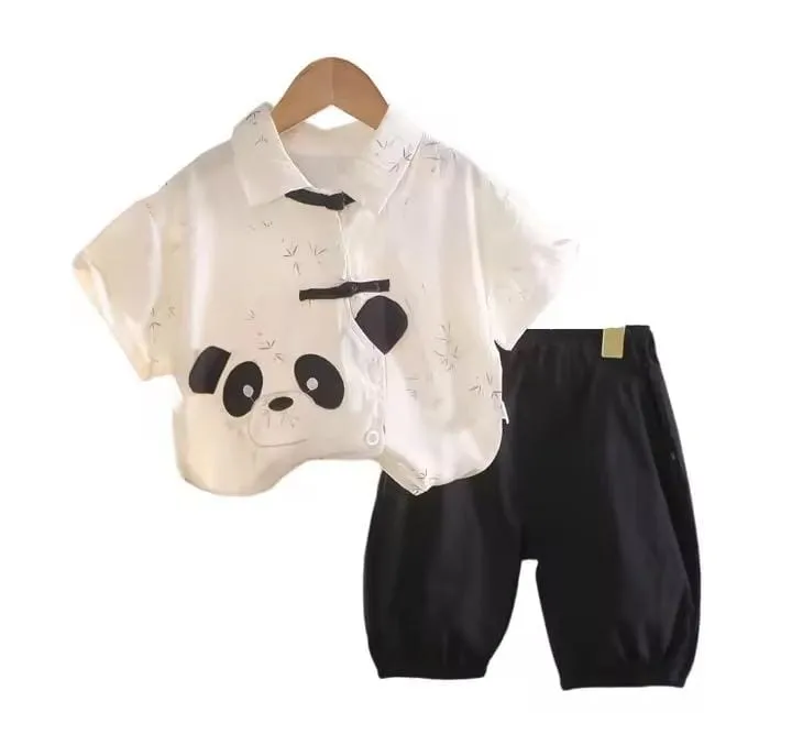 Summer Baby Boy Holiday Clothes Kids Boys Casual Cartoon Short Sleeve Shirts Tops and Shorts Two Piece Set    X5113879