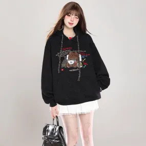 Sweet Girl Style Cartoon Bear Print Hooded Sweatshirt