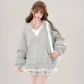 Sweet Girl Style Fake Two-Piece Hooded Sweatshirt