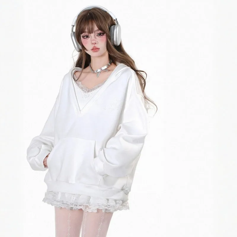 Sweet Girl Style Fake Two-Piece Hooded Sweatshirt