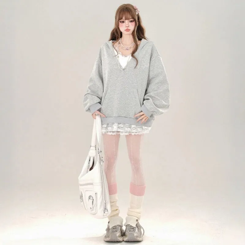 Sweet Girl Style Fake Two-Piece Hooded Sweatshirt