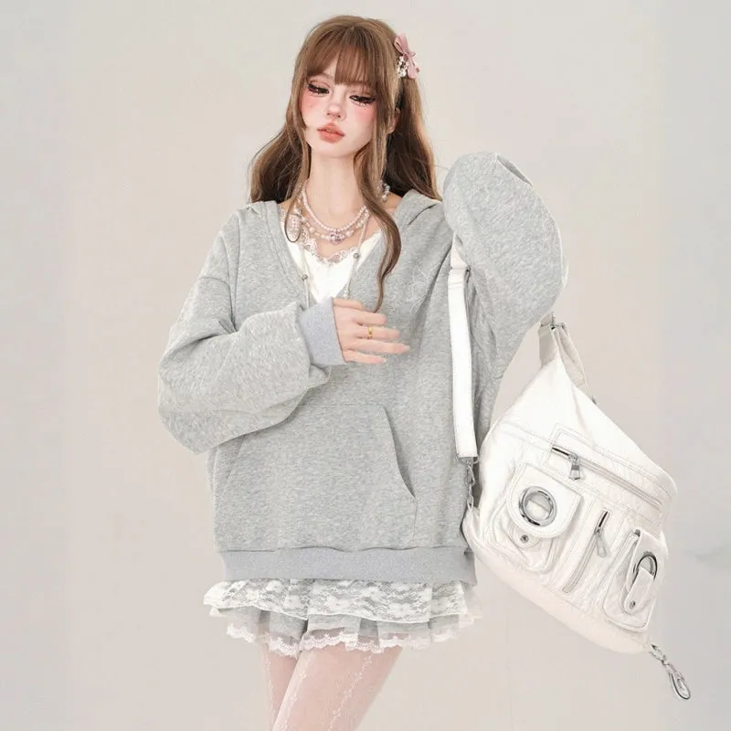 Sweet Girl Style Fake Two-Piece Hooded Sweatshirt