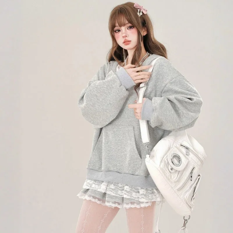 Sweet Girl Style Fake Two-Piece Hooded Sweatshirt