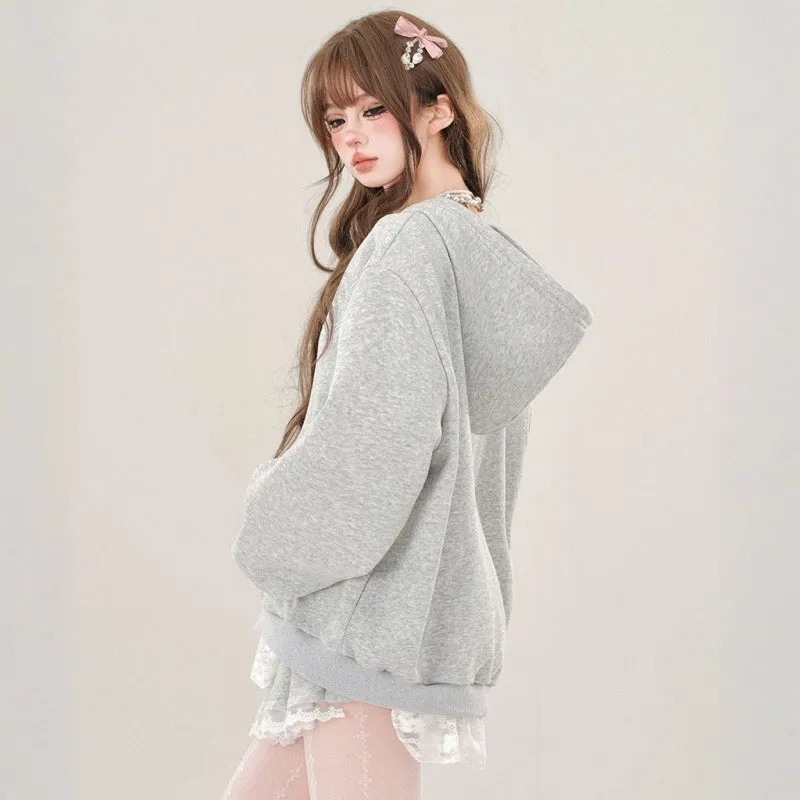 Sweet Girl Style Fake Two-Piece Hooded Sweatshirt