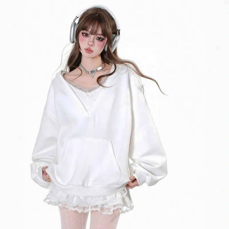 Sweet Girl Style Fake Two-Piece Hooded Sweatshirt