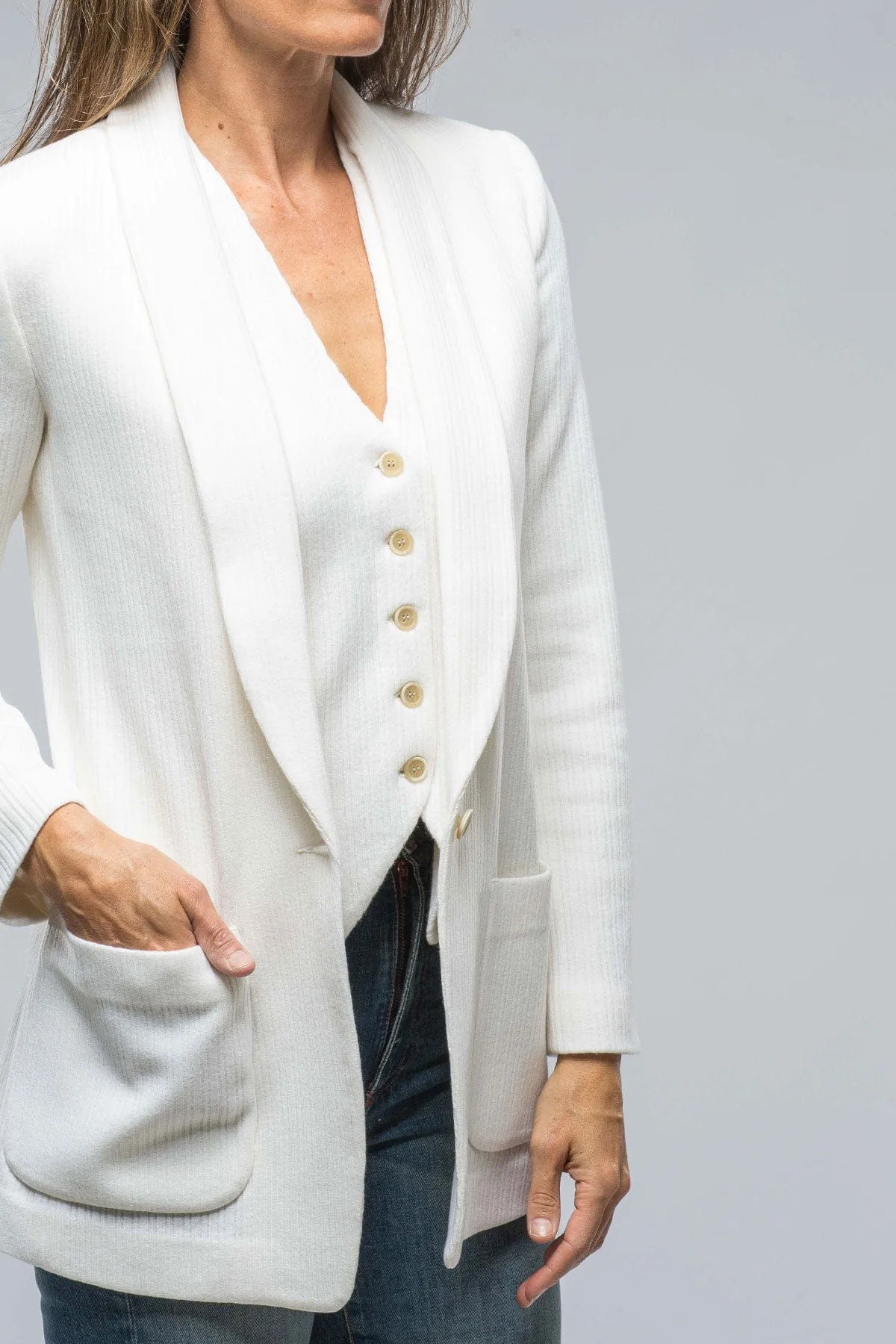 Tallia Pinstripe Rib Blazer In Milk White