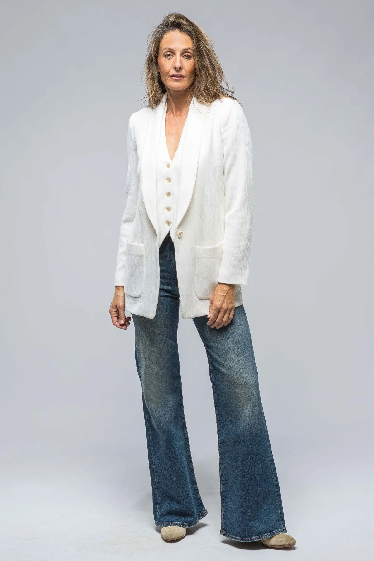 Tallia Pinstripe Rib Blazer In Milk White