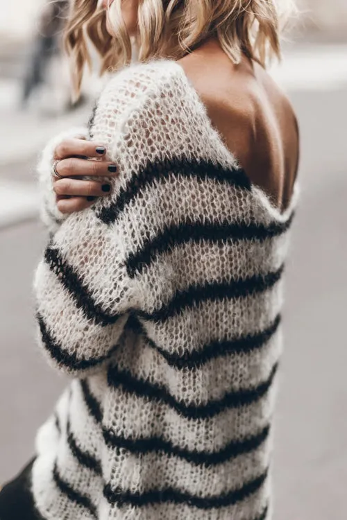 Time for Warmer Layers Fluffy Stripes Relaxed Knit Sweater