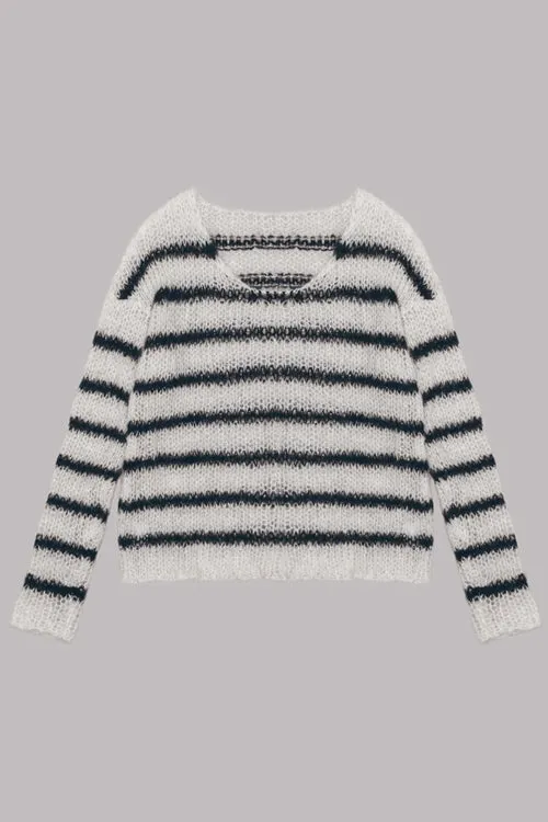Time for Warmer Layers Fluffy Stripes Relaxed Knit Sweater