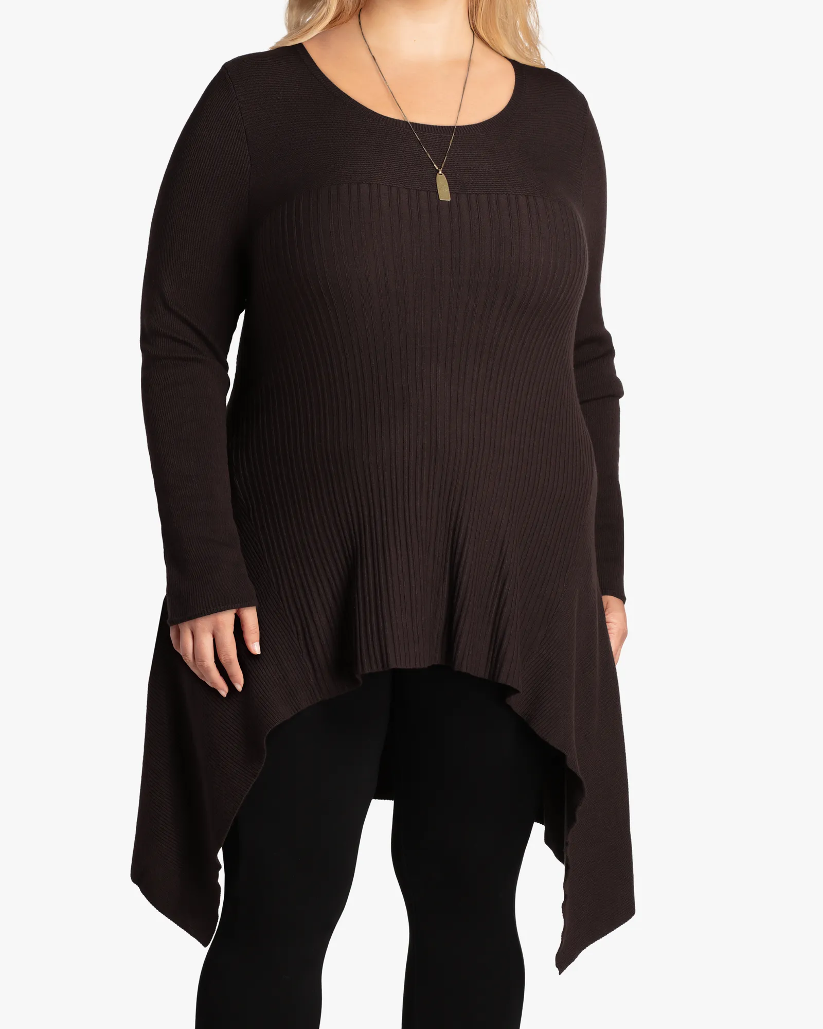 Trixie Ribbed High-Low Sweater | Brown