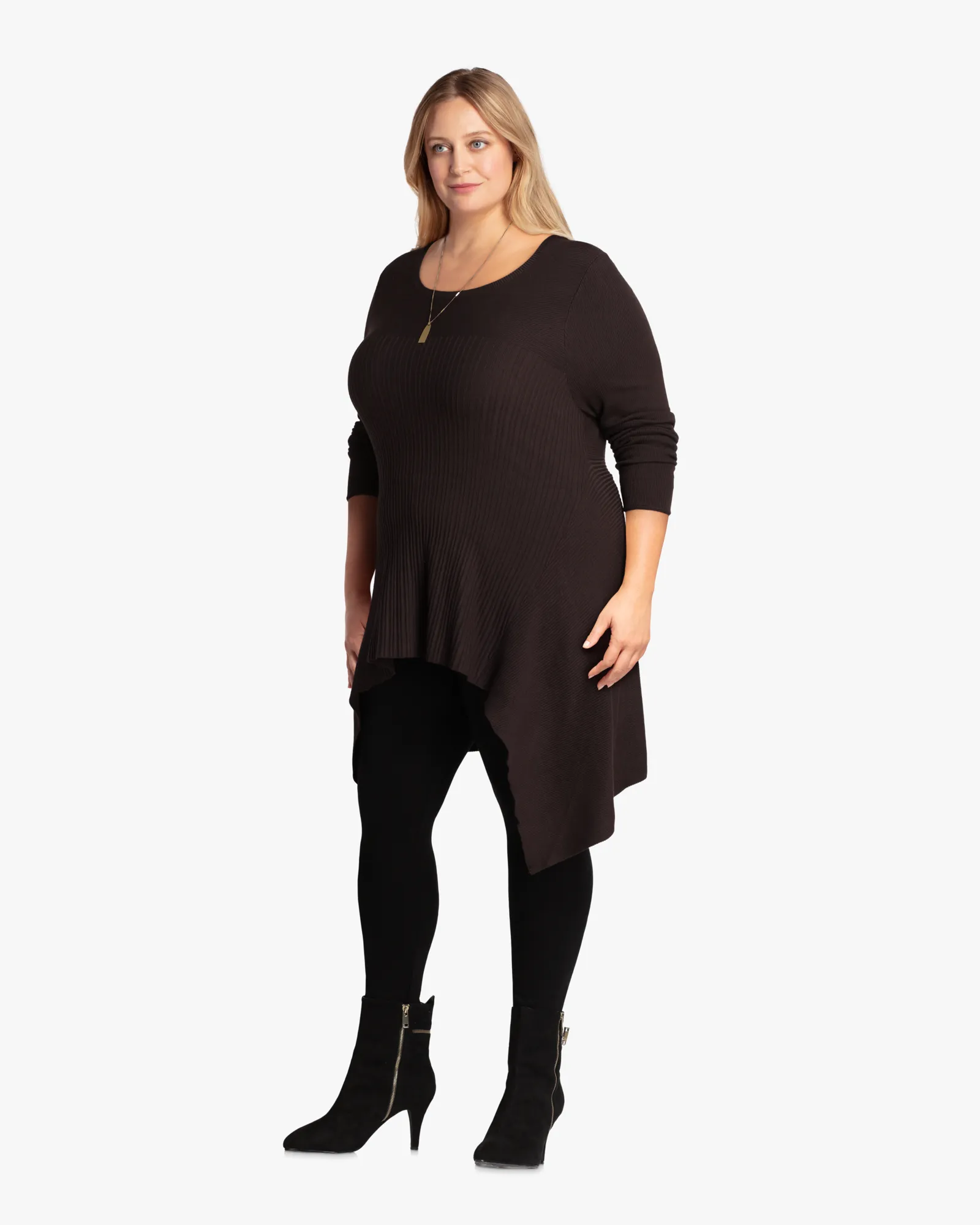Trixie Ribbed High-Low Sweater | Brown