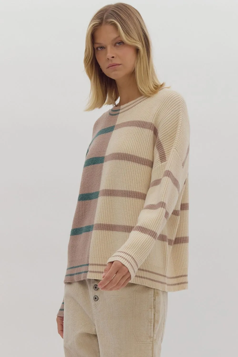 Two Tone Stripe Teal Top