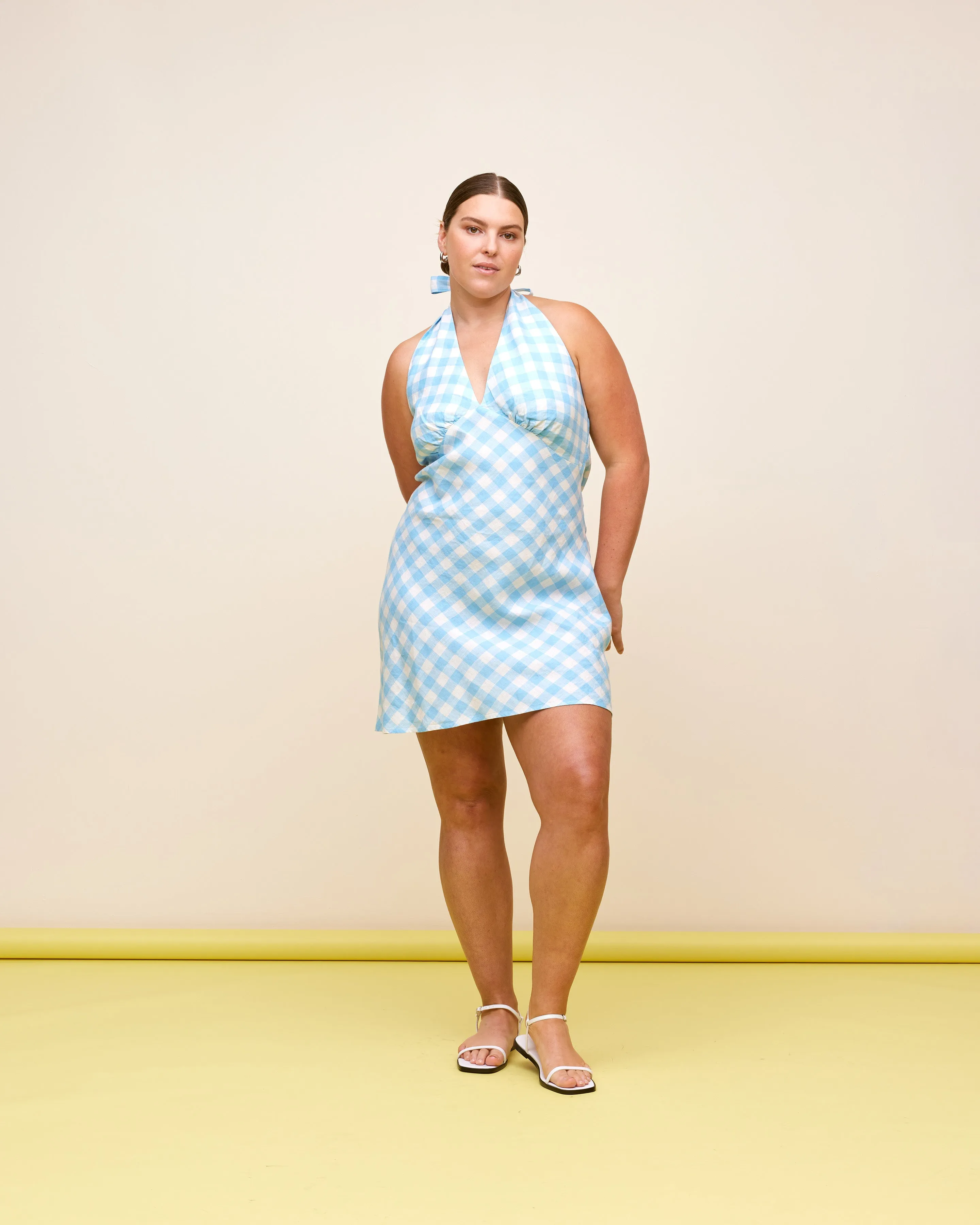 VIDA LINEN MINI SKIRT BLUE LINEN GINGHAM