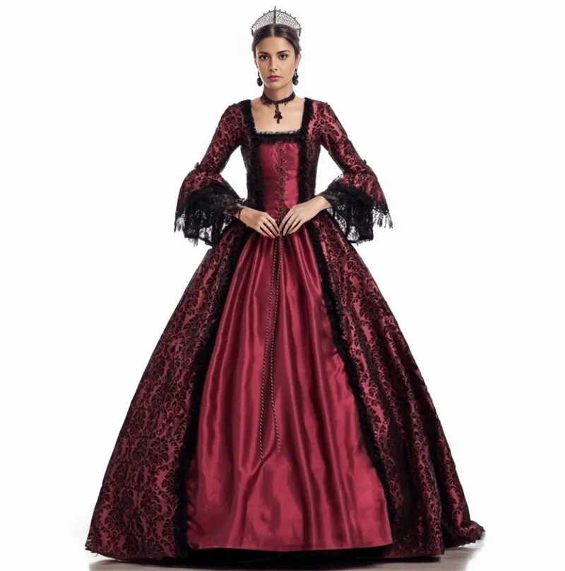 Vintage Jacquard Court Costume Gowns Dress